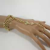 New Women Gold Metal Lock key Connected Hand Chain Trendy Fashion Bracelet Finger Slave Ring Body - alwaystyle4you - 5